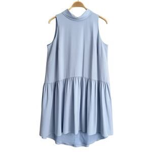 Eliza J sz 14 Dress Sleeveless A-Line Hi Low Blue Tiered Collar Keyhole Twee